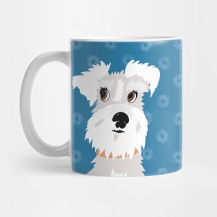 White Miniature Schnauzer Dog with Blue Daisies Mug